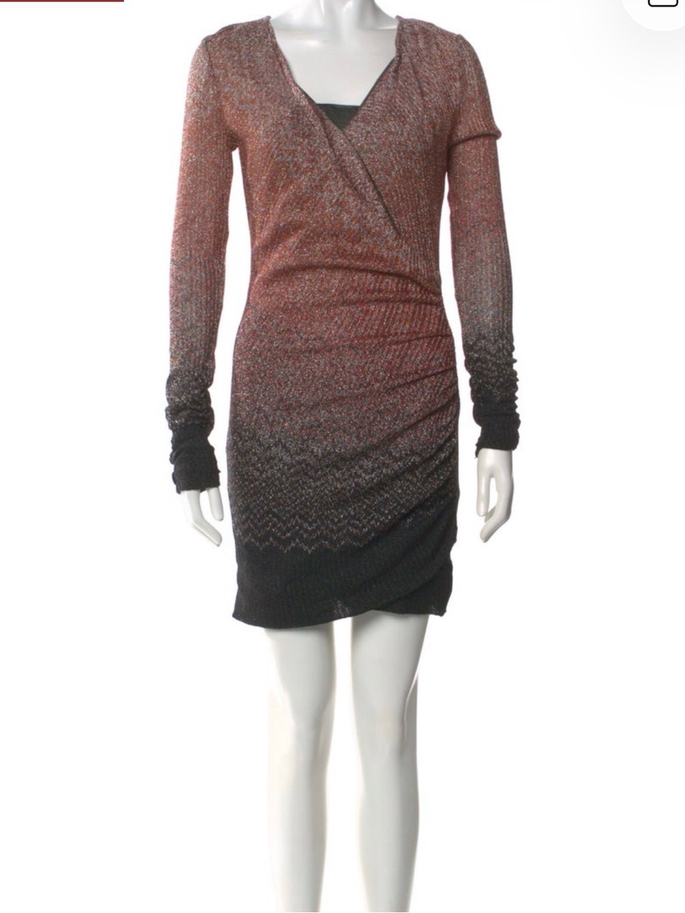 Missoni Rust-to-Black Ombre Wrap-Front Long Sleeve Dress